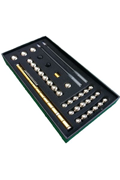 Influential Tech Modular Magnetic Pen Set, 30 Balls, 14 Rings, 2 Stylus Tips, 5 Refills, Gold