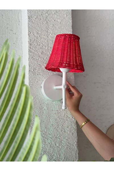 Maison Avf Kırmızı Rattan Kablosuz Pilli Duvar Aydınlatması Aplik - Alt Beyaz