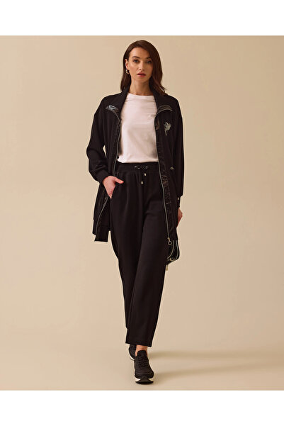 SCL Boncuk İşlemeli Çift Kumaşlı Fermuarlı Kap