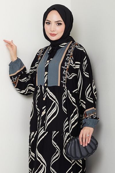 InStyle Shaped Spiral Pattern Viscose Dress Black