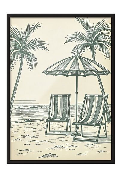 Postifull Poster cu cadru negru, Coastline, ilustrație, poster de culoare verde, selecție de vară 2025, NR:109543