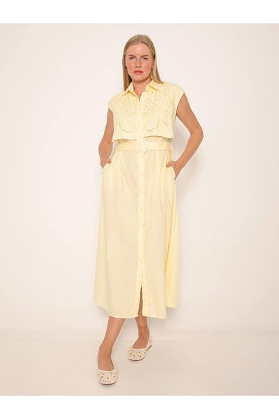 Coral Chest Lace Detailed Shirt Dress Yellow