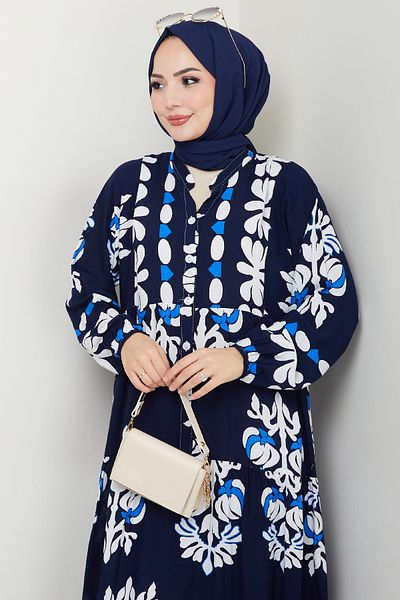 InStyle Φαρδύ Casual Floral Φόρεμα Βισκόζης Navy Blue