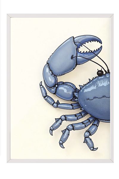 Postifull Poster cu cadru alb, Crab, Ilustrație, Poster de culoare albastră, Selecție de vară 2025, NR:109573