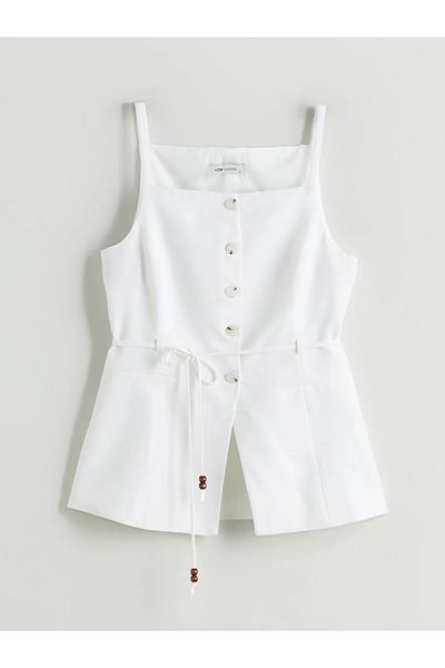 LC Waikiki Lcw Vision Ecru Square Collar Linen Blended Women's Classic Vest
