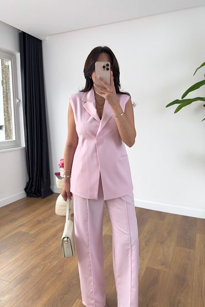 BİRCANÇİL Remy Pink Vest Pants Set
