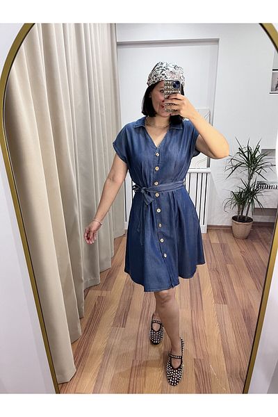 NARKISS Buttoned Belted Thin Jean Dress