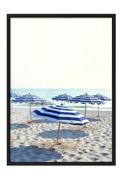 Postifull Black Framed Poster, Sea Umbrellas, Photo, Blue Color Poster, 2025 Summer Selection, No:109635