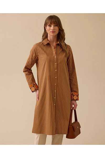 SCL Pattern Detailed Striped Buttoned Tunic