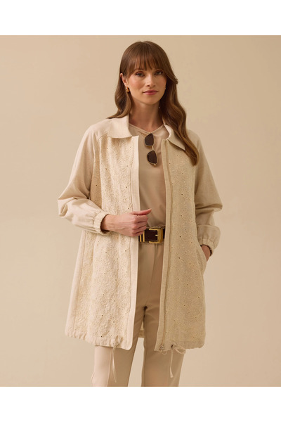 SCL Desenli Fermuarlı Keten Kap