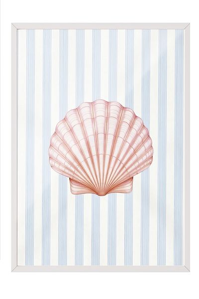 Postifull White Framed Poster Painting, Pink Seashell, Illustration, Pink Color Poster, 2025 Summer Selection,