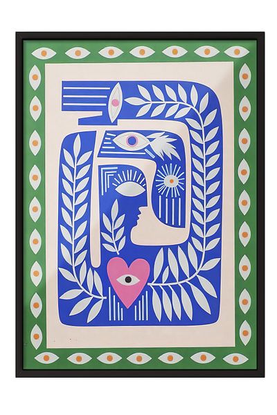 Postifull Black Framed Poster Painting, Abstract Blue, Illustration, Maximalist, Blue Color Poster, 2025 Summer Secky