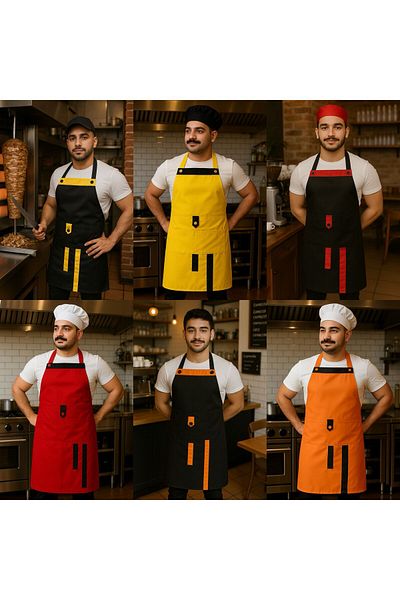 AHSEN EXPORT Full-Length Hanging Pocket Service Apron 5 Pcs