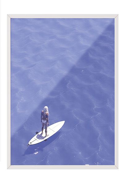 Postifull White Framed Poster, Woman with White Hair, Photo, Blue Color Poster, Summer Selection 2025, No:109609