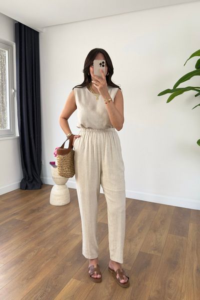 BİRCANÇİL Tenka Stone Lined Trousers Blouse Necklace Set