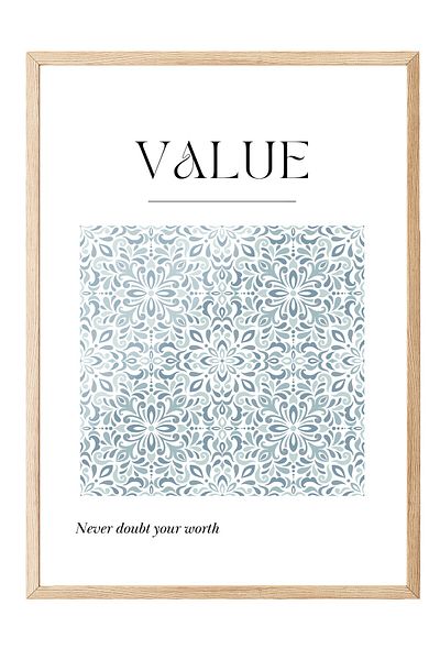 Postifull Wooden Framed Painting, Pattern, Text, Flat Illustration, Minimalist, Blue, White Color Poster, Summer 2025