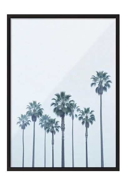 Postifull Black Framed Poster, Palm Trees, Illustration, Blue Color Poster, 2025 Summer Selection, No:10967