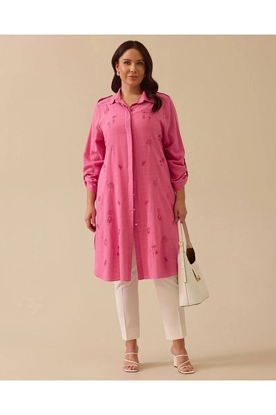 Gala-Xi Plus Size Embroidered Buttoned Tunic