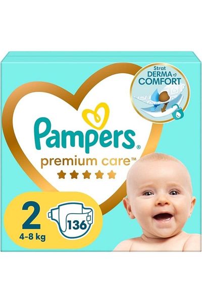 Pampers Scutece Premium Care Mega Box Mărimea 2, 4-8 Kg, 136 Bucăți