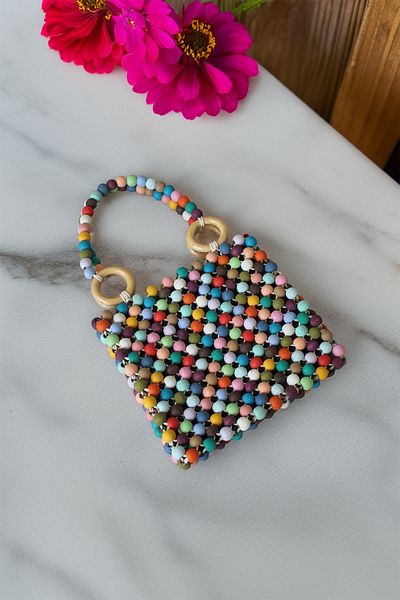 pulur.co Design Multicolored Mini Size Bead Bag Ring Detailed Handbag