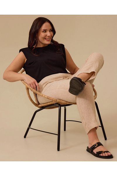 Gala-Xi Plus Size Elastic Waist Linen Look Trousers