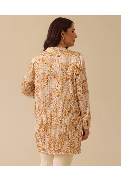 Gala-Xi Plus Size Judge Collar Leopard Pattern Buttoned Tunic