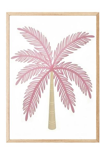 Postifull Wooden Framed Poster Painting, Pink Palm Tree, Illustration, Pink Color Poster, 2025 Summer Selection