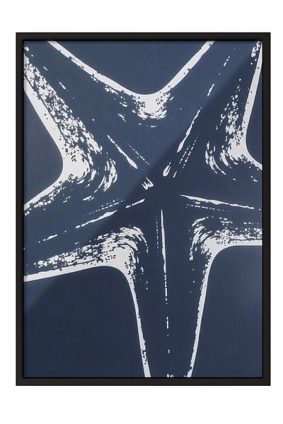 Postifull Black Framed Painting, Blue Starfish, Illustration, Blue Color Poster, 2025 Summer Selection, No:1097