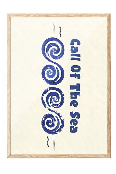 Postifull Wooden Framed Poster, Call of the Sea, Illustration, Blue Color Poster, Summer Selection of 2025, No:109565
