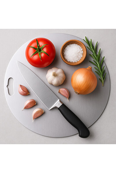 Lilasso Stainless Steel 2-Piece Round Kitchen Cutting-Chopping Board (Antibacterial)