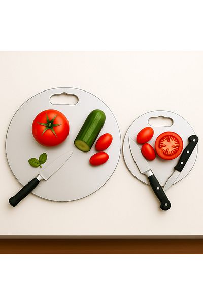 Lilasso Stainless Steel 2-Piece Round Kitchen Cutting-Chopping Board (Antibacterial)