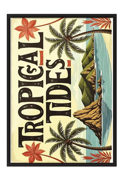 Postifull Black Framed Painting, Tropical Tides, Illustration, Maximalist, Colorful Color Poster, 2025 Summer Se