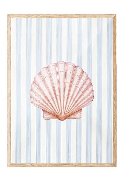 Postifull Wooden Framed Poster Painting, Pink Seashell, Illustration, Pink Color Poster, 2025 Summer Selection,