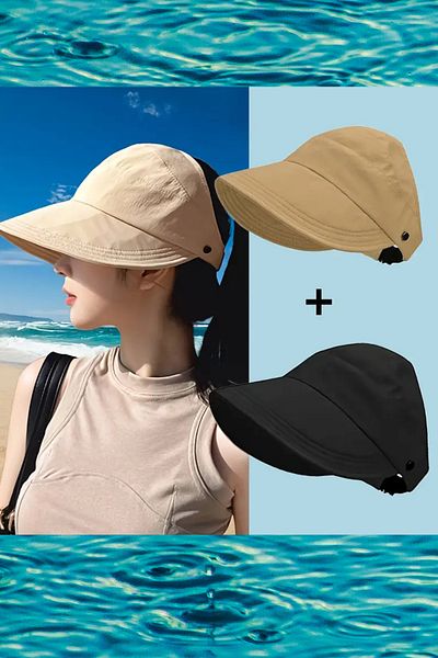 Trade Bazaar 2 Pieces Adjustable Ponytail Sun Hat for Women – Foldable, Breathable,