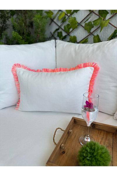 Decamor home White Throw Pillow Cover with Pink Tassels