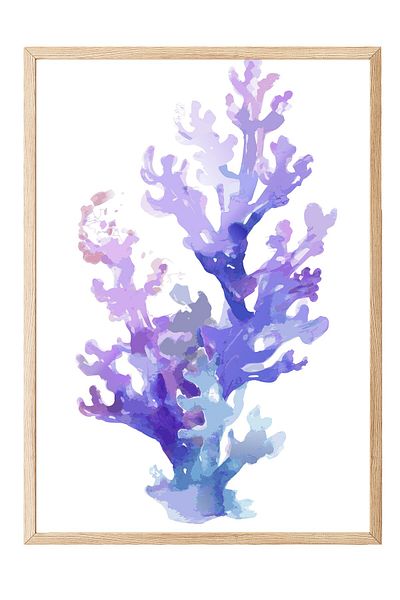 Postifull Wooden Framed Painting, Coral, Watercolor, Purple, Blue Color Poster, 2025 Summer Selection, No:109871