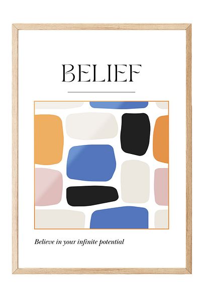Postifull Wooden Framed Painting, Shapes, Minimalist, Illustration, Multicolor, Beige Color Poster, 2025 Summer Se