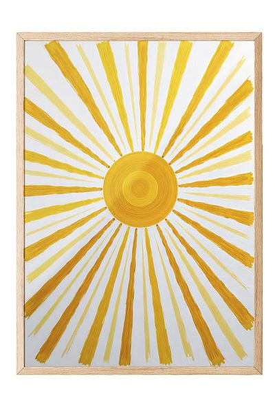 Postifull Wooden Framed Poster Painting, Bright Sun, Oil Painting, Yellow Color Poster, 2025 Summer Selection, No:10952