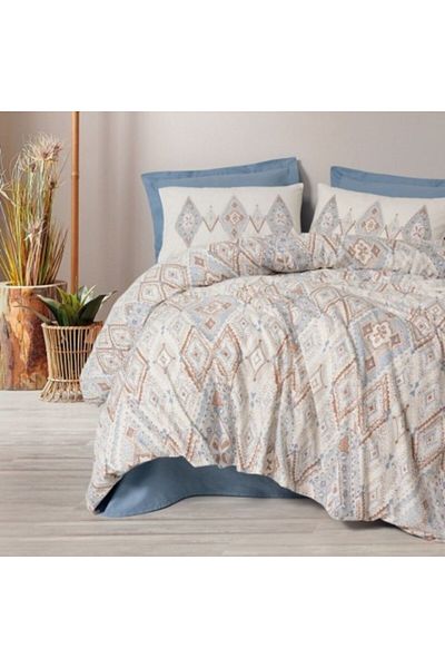 Cotton Box Lenjerie pat dublu bumbac 100% ranforce, cearceaf pilota 200x220cm, Cotton Box, Zanora etnic