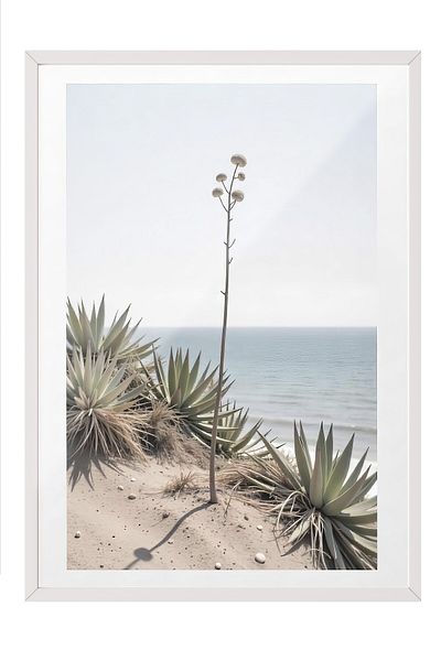 Postifull White Framed Painting, Close-Up of the Beach, Photo, Blue Color Poster, 2025 Summer Selection, No:109748
