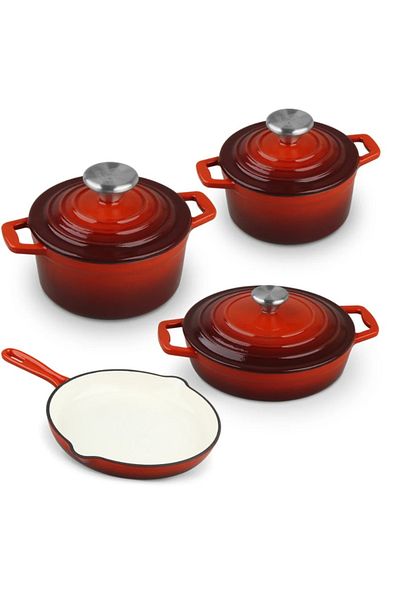 Carl Schmidt Sohn Set Of Pots With Lids And Frying Pan, Enamelled Cast Iron, Xanten 067489, 7 Pieces