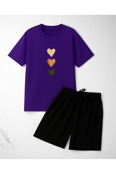 uyguntarz Unisex 3 Heart Printed Design Shorts Set