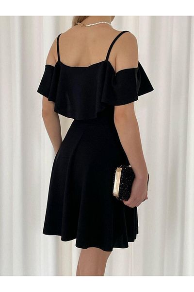 Modafeminen Rochie din crepon importată cu bretele și decolteu rotund negru 582222