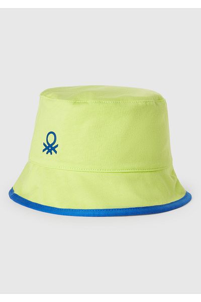 United Colors of Benetton Boy's Yellow Patterned Double-Sided Bucket Hat with Logo Detail on the Front
