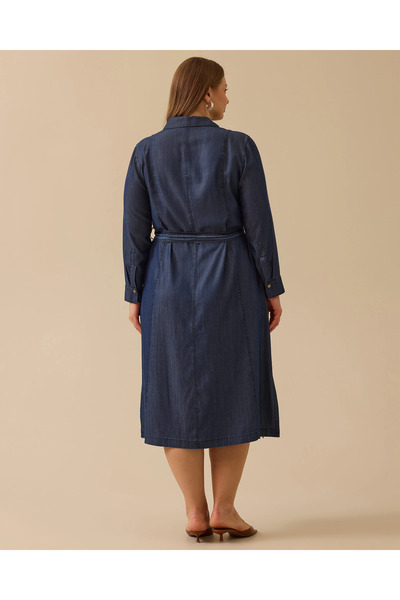 Gala-Xi Büyük Beden Kuşaklı Jean Elbise