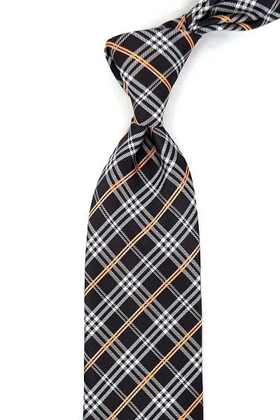 Kravatkolik Brown Plaid Pattern Classic Tie with Handkerchief Kk13202