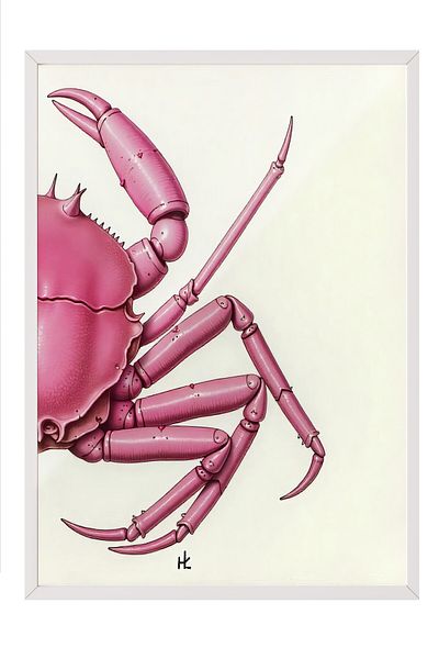 Postifull Pictură cu cadru alb, crab roz, ilustrație, poster de culoare roz, selecție de vară 2025, NR:109721