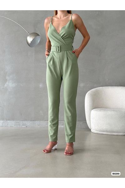 Modafeminen Imported Crepe Fabric Belted Jumpsuit Mint 582203