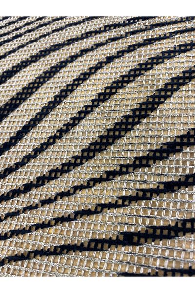 METERİAL Wavy Striped Black-Beige Woven Fabric – Modern Patterned 140 cm Width