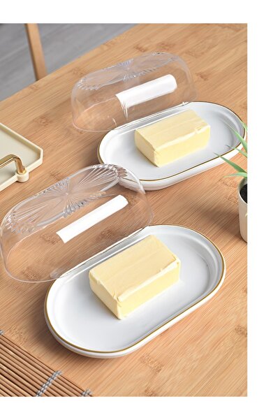 ŞURA MUTFAK 2Pcs 4 Pieces Ceramic Butter Bowl Cheese Butter Breakfast Storage & Presentation Container